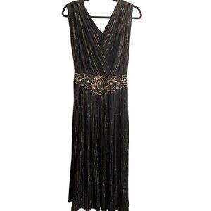 Vintage black and gold striped flowy Goddess sun dress, cotton, gauzy, long
